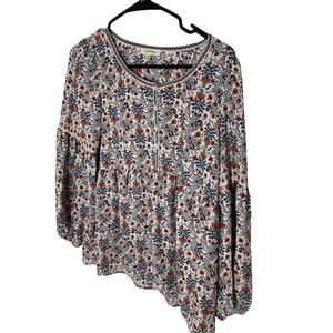Bishop Sleeve Floral Blouse Max Studio S Empire Tunic Navy Peasant Prairie